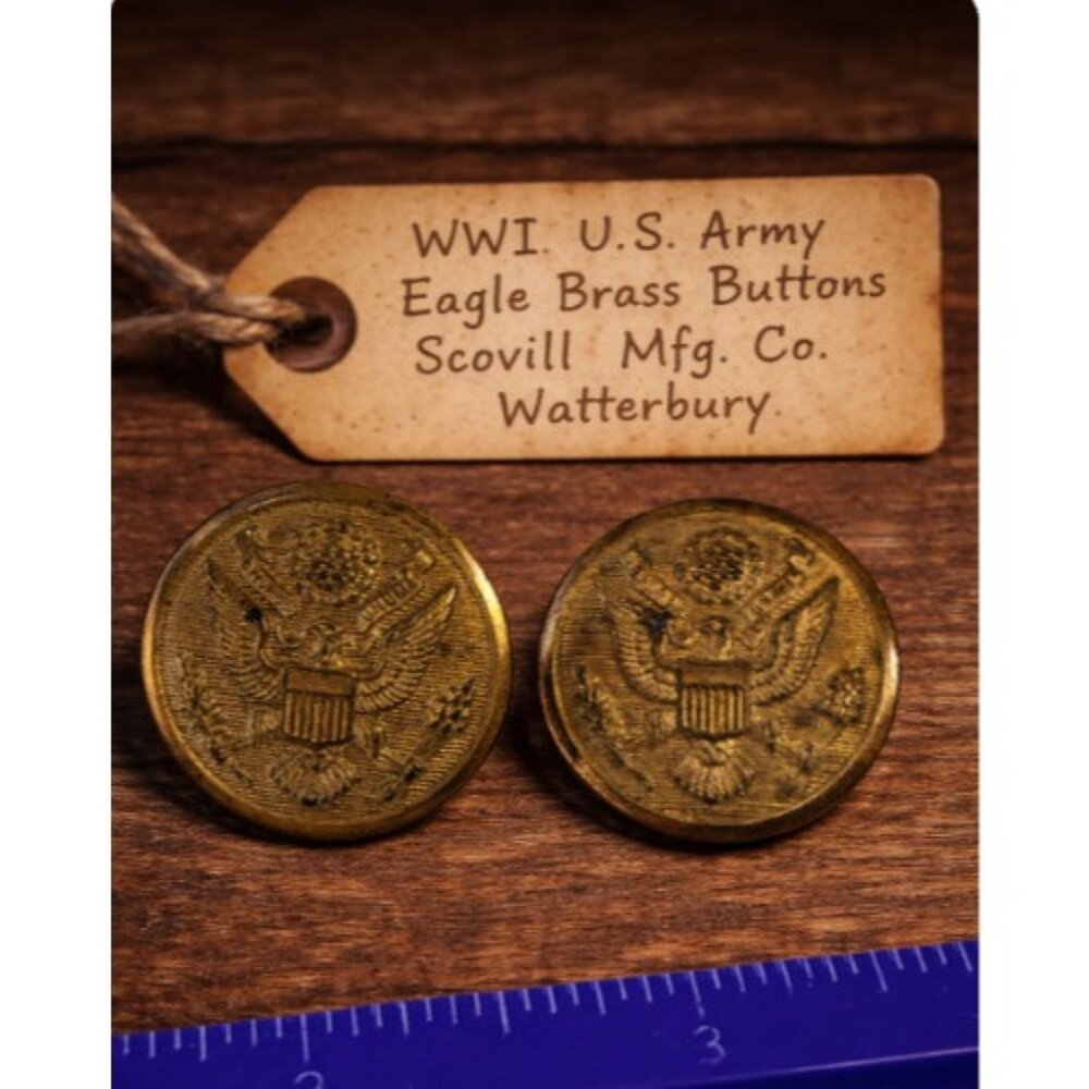 Lot of 2‎ 1" WWI US Army Eagle Brass Buttons Scovill Mfg. Co. Waterbury